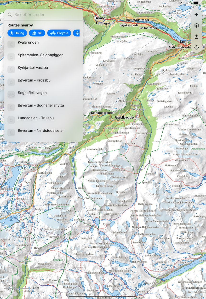 iLende topografisk turkart på iPad — Fanaråken, Jotunheimen